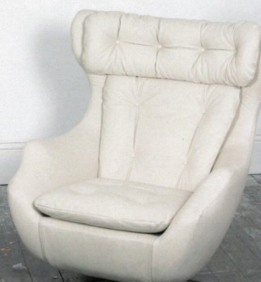 Time Life Executive re-upholstered Cream-Leather-Egg-Chair